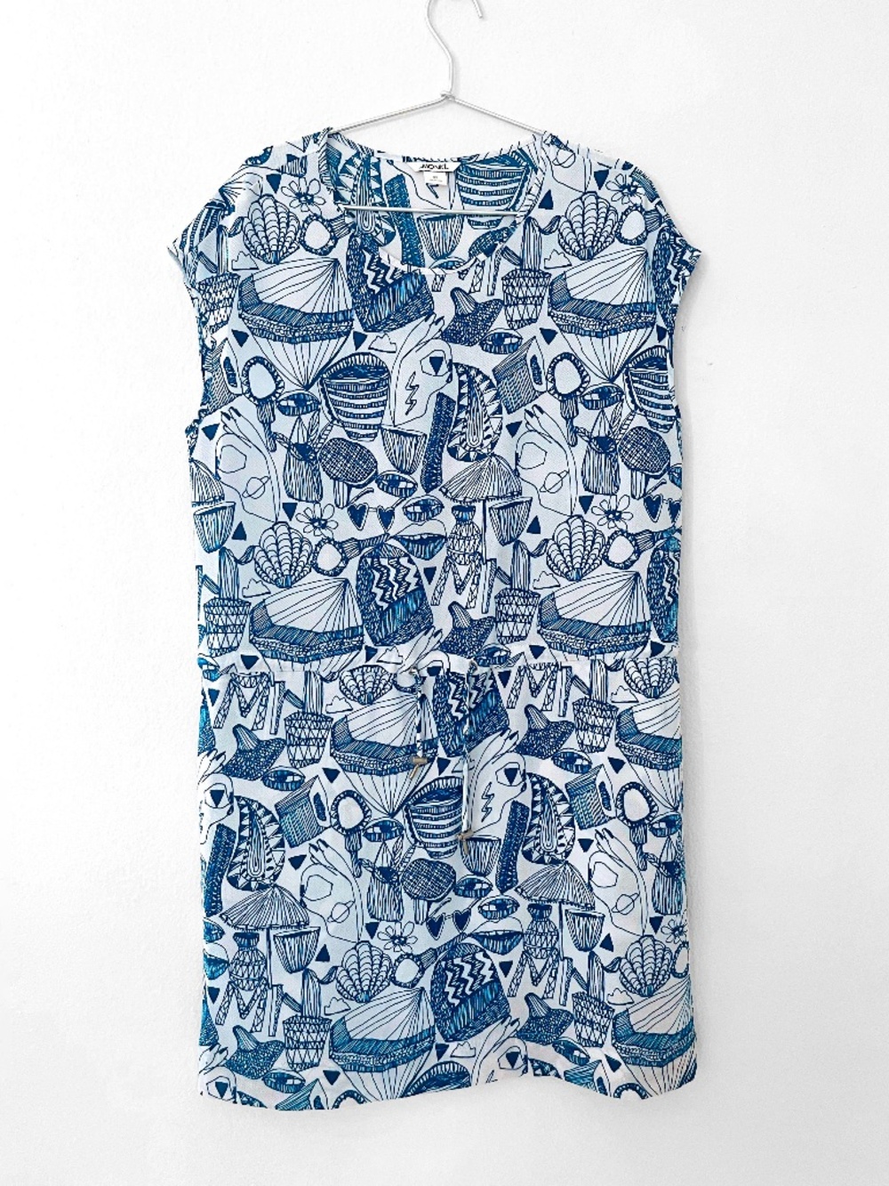Monki Blue & White Abstract Graphic Print Mini Dress. Size XS. - Picture 2 of 5